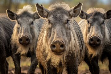 Group of Warthogs pigs close up in the wild