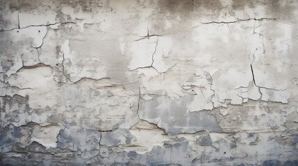 Grey cracked rough plaster coming off the brick wall