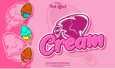 cream editable text effect on pink color background with hand drawn ice cream