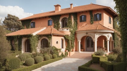 Fototapeta na wymiar A European villa with a terracotta roof