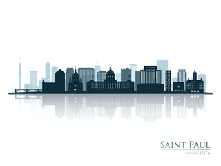Fototapeta na wymiar Saint Paul skyline silhouette with reflection. Landscape Saint Paul, Minnesota. Vector illustration.