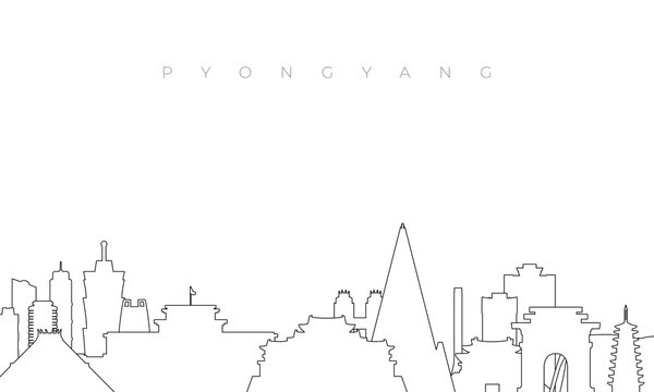 Outline Pyongyang skyline. Trendy template with Pyongyang buildings and landmarks in line style. Stock vector design.