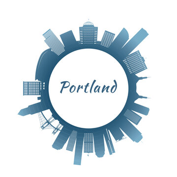 Portland skyline with colorful buildings. Circular style. Stock vector illustration.