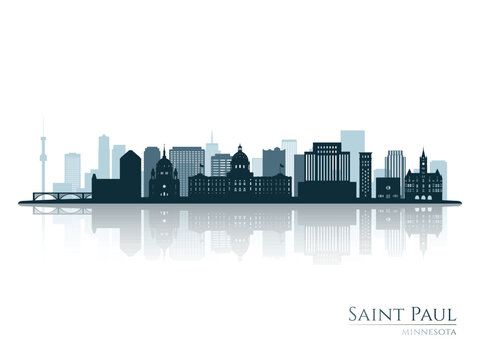 Saint Paul skyline silhouette with reflection. Landscape Saint Paul, Minnesota. Vector illustration.