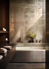 Trendy Bathroom. Stainless combined with marble or travertine is a minimalistic approach that feels luxurious