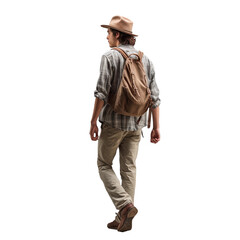 portrait of a young man walking, back view, transparent, isolated on white