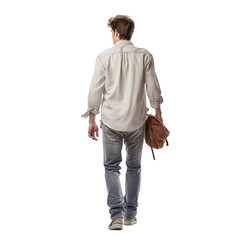 portrait of a young man walking, back view, transparent, isolated on white