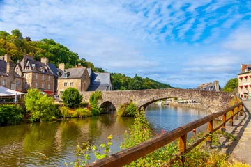 Rugzak panoramic view of old stone bridge and historical medieval houses reflecting in La Rance river in Dinan town port © Marino Bocelli