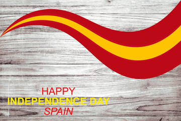 Spain National Day. October 12. Text, hand-drawn heart and symbol of country - flag isolated on...