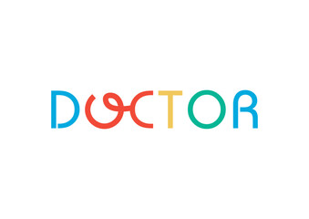 Lettering the word "DOCTOR". Rainbow colors.