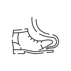 Shoemaker line icon. Shoes on heels measurement of length, dimensions and size chart for client in shops or stores. Minimalist vector in flat style