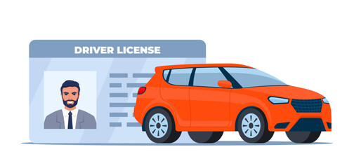 Car driver license identification with photo and car. Vector illustration. - obrazy, fototapety, plakaty