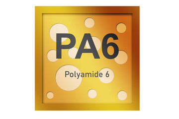 Polyamide 6 (PA6) polymer on blue background