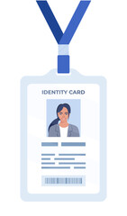 Modern plastic id card template with clasp and lanyard. Corporate identity card. Vector illustration.
