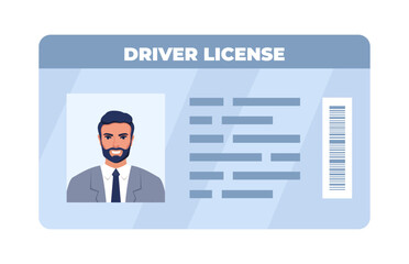 Fototapeta na wymiar Driver License ID card. Personal info data. Identification document with person photo. User or profile card. Driver's license. Flat style. Vector illustration.