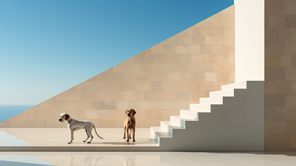 Dog outside luxury home - obrazy, fototapety, plakaty
