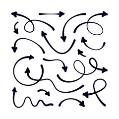 A vector set of hand-drawn arrows. Marker outline, calligraphy. Drawn arrows