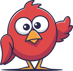 Cute red bird waving vector character in cartoon style