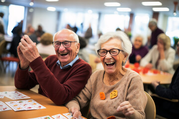Senior residents enjoying a game of bingo at their retirement home