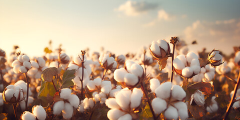 Cotton plants ready for harvesting , Ripe Cotton Bolls in the Field Ai Generative - obrazy, fototapety, plakaty