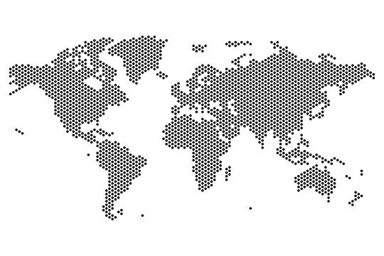 World map in the design of points of hexagons. Planet Earth background banner. All the continents of the world in one picture vector