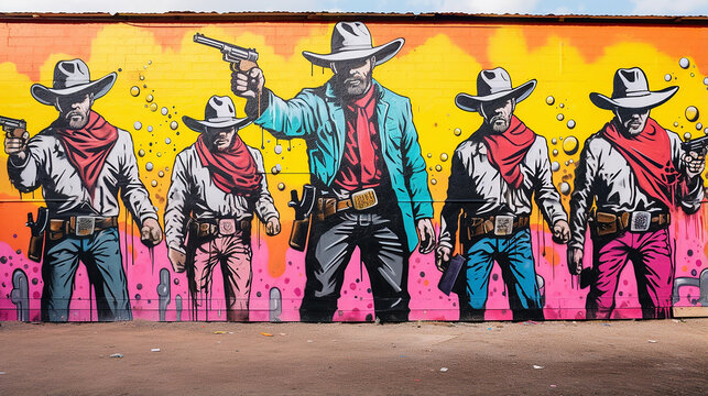 vaqueiros com pistolas estilo arte de rua 