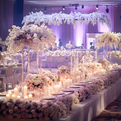 Beautifully decorated wedding celebration interior, ai generative