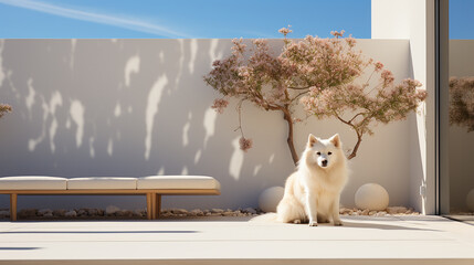 Dog outside luxury home