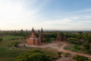Fototapeta na wymiar View at the temples of Bagan during sunrise, Bagan, Myanmar, Asia
