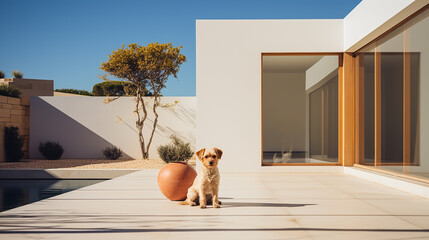 Dog outside luxury home