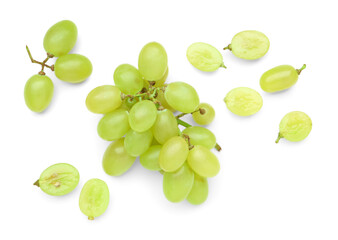 Fresh green grapes on white background - obrazy, fototapety, plakaty