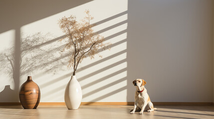 The dog in the minimalist and luxurious home