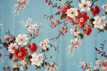 Spring art blue design textile vintage flower floral background seamless wallpaper pattern nature
