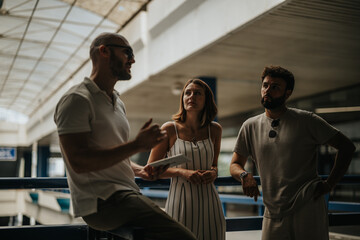 Confident Business Group Discussing Strategies and New Projects Outdoors