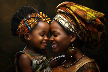 African mother and daughter, happy Mother's day - obrazy, fototapety, plakaty