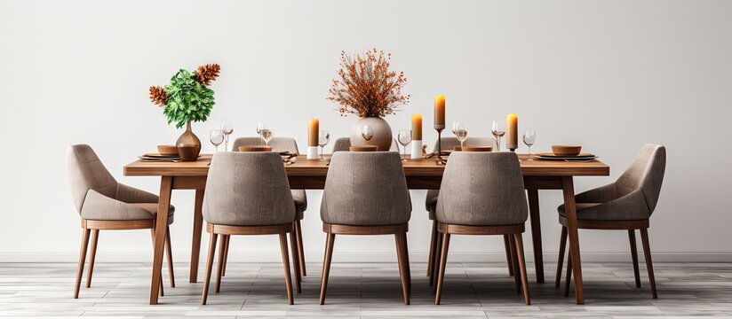 Wooden And Fabric Kitchen Dining Table Isolated On A White Background