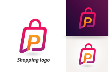 P letter shopping bag e commerce logo design vector