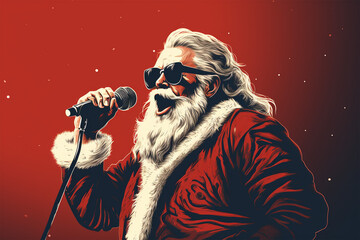 Santa Claus sings a song - obrazy, fototapety, plakaty
