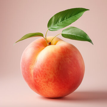 AI. Peaches Set With Flowers And Leaves Isolated On White Background