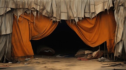Disgusting tent wall, Beige and orange textured dirty.