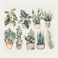 Obraz premium Botanical Design Watercolor Illustration Artwork, House Plants Home Wall Art, Interior Decor Prints, Home Decor Artprint