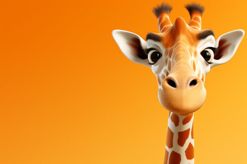 giraffe isolated on orange background with copy space for your text