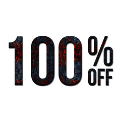 100 Percent Discount Offers Tag with Burned Wood Style Design