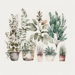 Fototapeta premium Botanical Design Watercolor Illustration Artwork, House Plants Home Wall Art, Interior Decor Prints, Home Decor Artprint