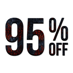 95 Percent Discount Offers Tag with Burned Wood Style Design