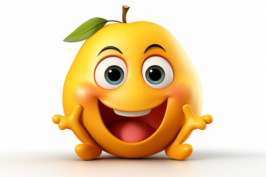 lemon fruit character with happy face and smiley face. 3d illustration