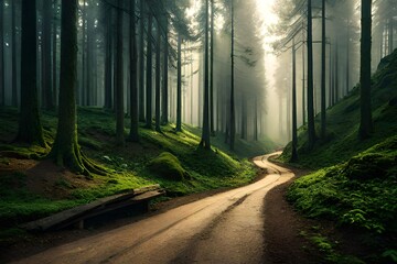 path in the forest - obrazy, fototapety, plakaty