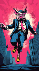 porco bandido pulando estilo pop arte 