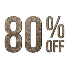 80 Percent Discount Offers Tag with Old Walnut Wood Style Design