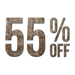 55 Percent Discount Offers Tag with Old Walnut Wood Style Design